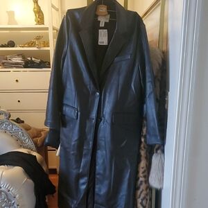 H&M Chocolate Brown Faux Leather Long Blazer Coat. Brand New SZ XS.